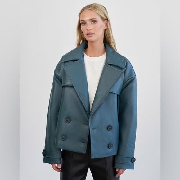 4th &‎ Reckless PU double breasted Victoria jacket in teal XL - Picture 2 of 10
